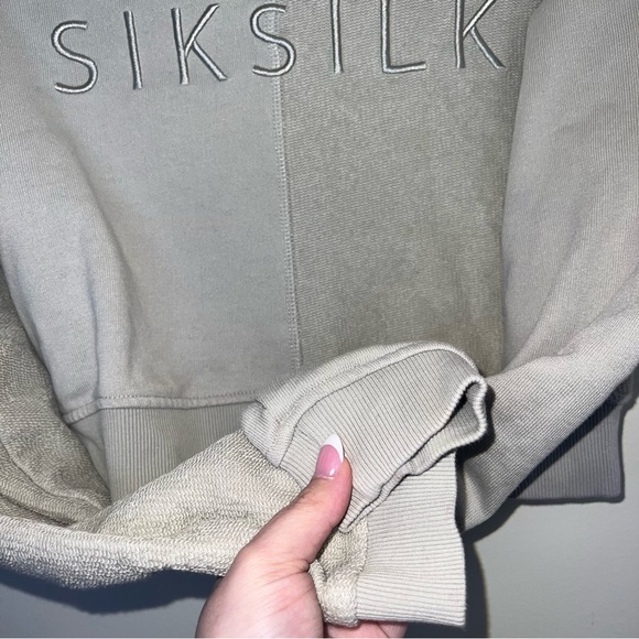 SikSilk Cropped Sweatshirt Greige Colorblock Logo Pullover US 6 - Picture 6 of 11